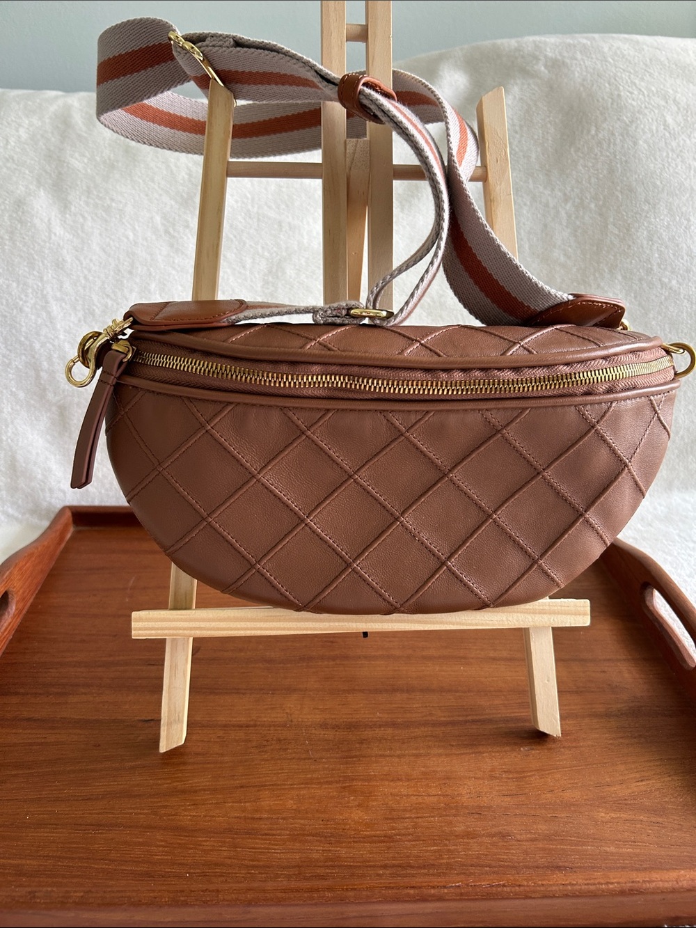 Quilted Brown Sheep Leather Crossbody belt bag by Quince